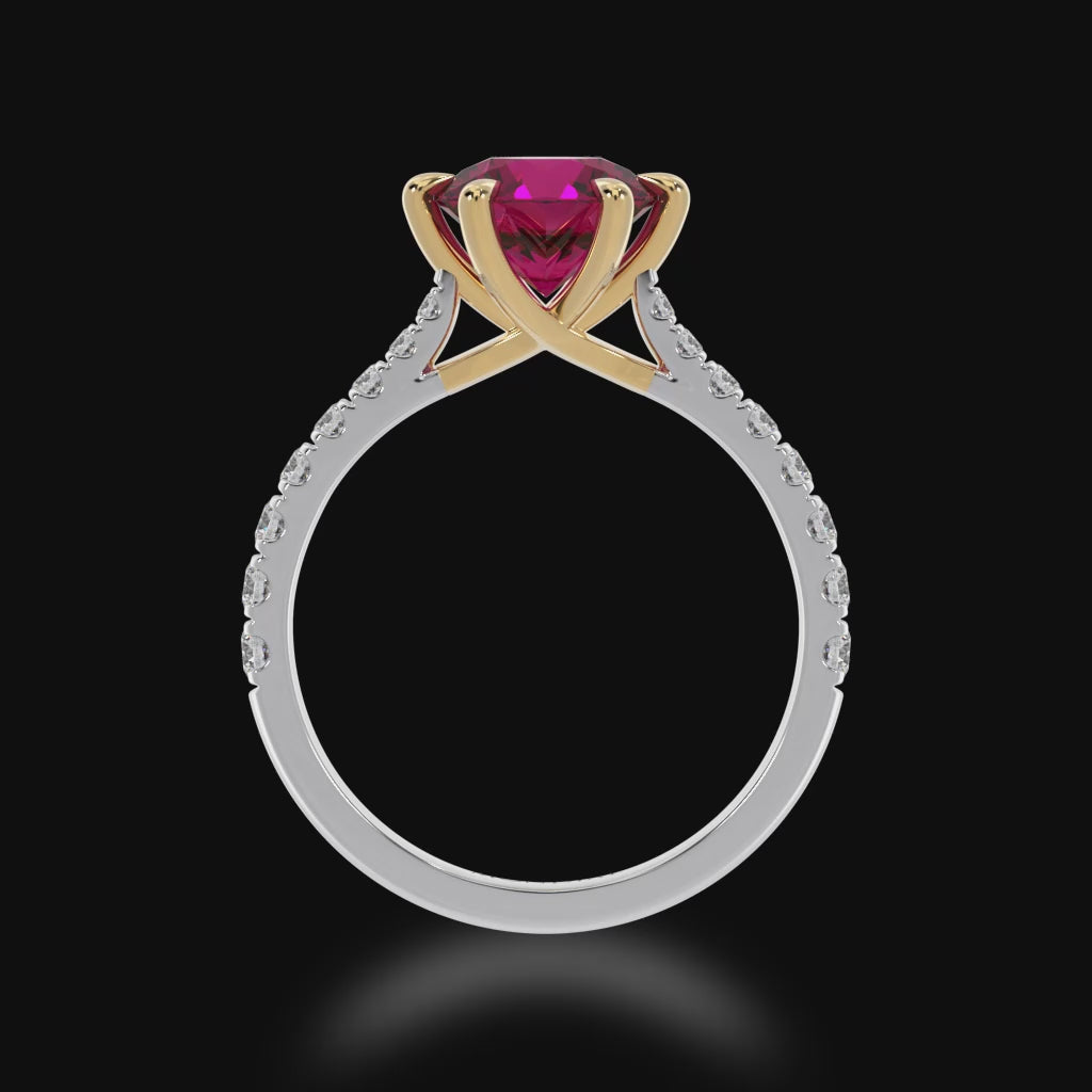 Round ruby ring with diamond set band from 3d video