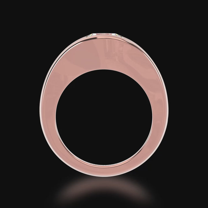 Flame design round brilliant cut diamond five stone ring in rose gold 3d video 