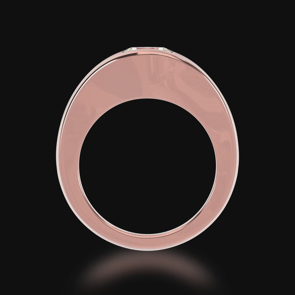 Flame design round brilliant cut diamond five stone ring in rose gold 3d video 