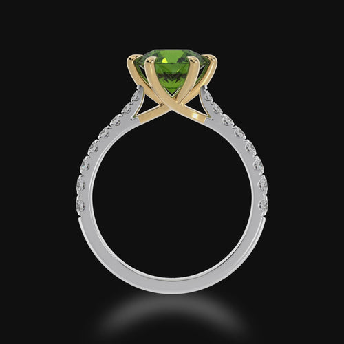 Round Brilliant cut Green Sapphire on a diamond set band