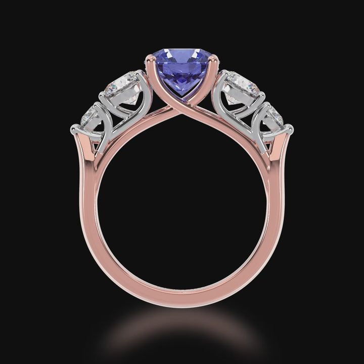 Five stone round blue sapphire and white diamond ring 3d video