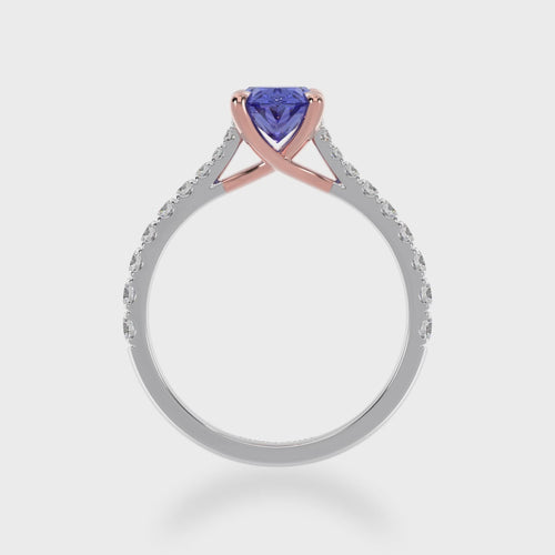 Oval cut Blue Sapphire on a Diamond set band