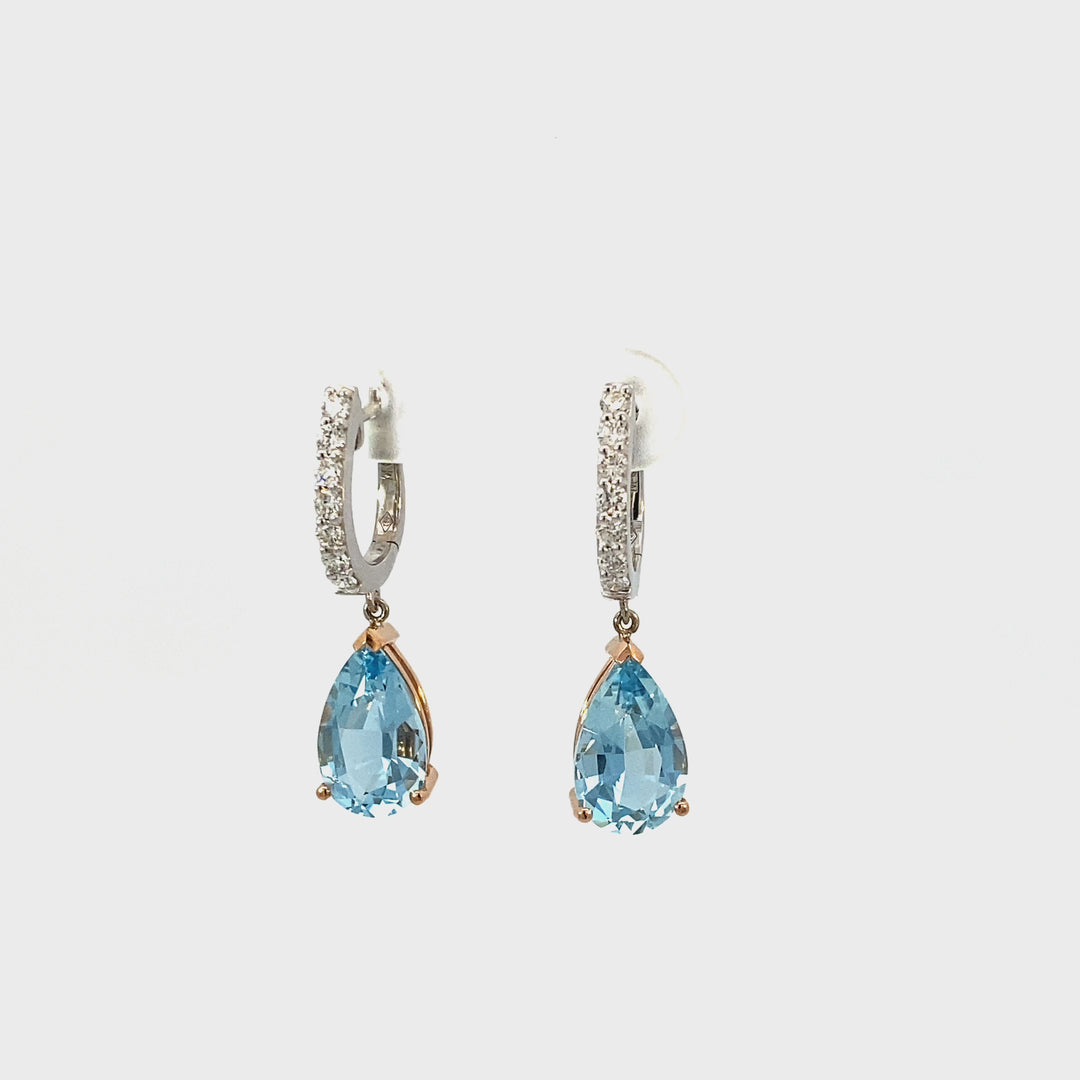 Pear shape Aquamarine diamond drop earrings
