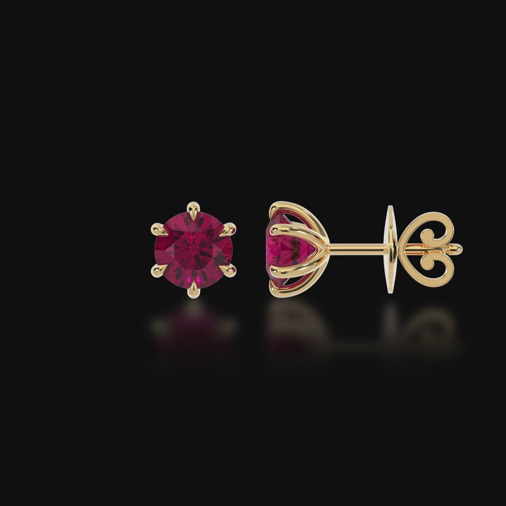 Round brilliant cut ruby stud earrings 3d video