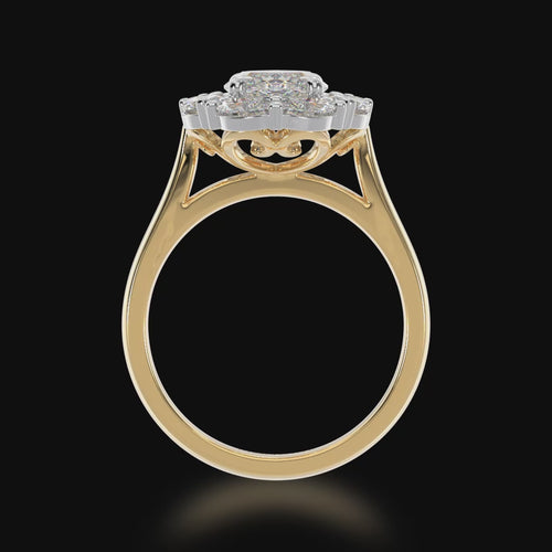 Marquise cut diamond cluster ring on yellow gold band 3d video