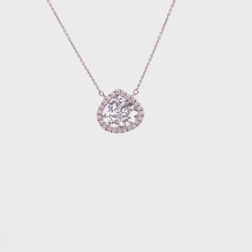 Diamond slice with diamond halo necklace