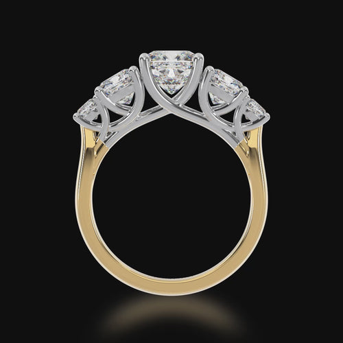 Five stone cushion cut diamond ring on rose gold band 3d video