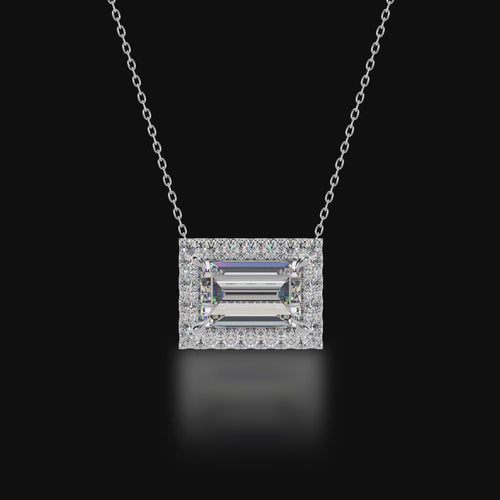 Baguette cut diamond halo pendant ed video