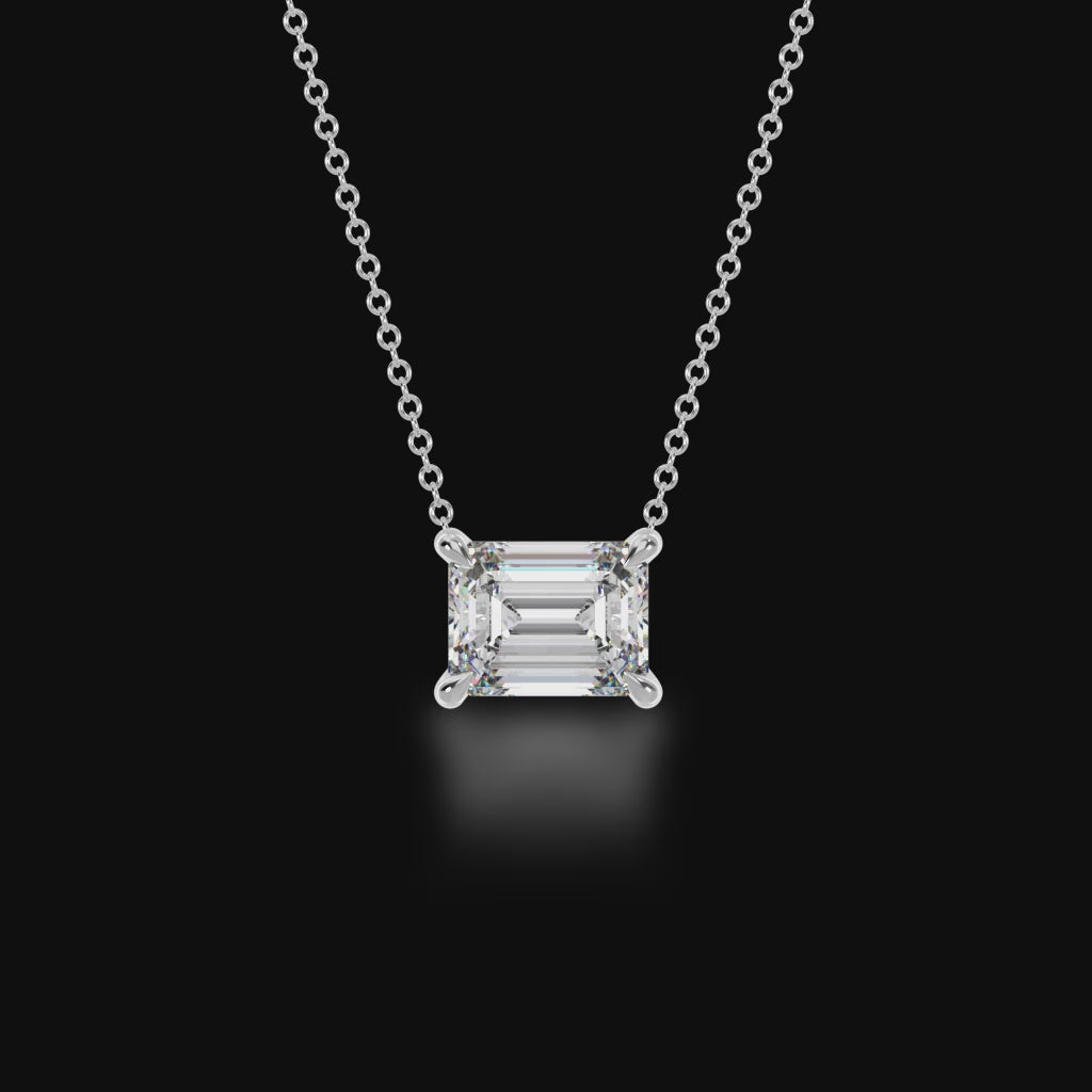 Emerald cut diamond claw set pendant 3d video