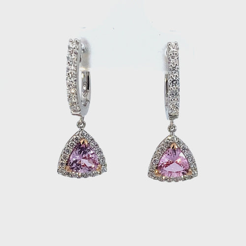 Trilliant cut sapphire diamond drop earrings