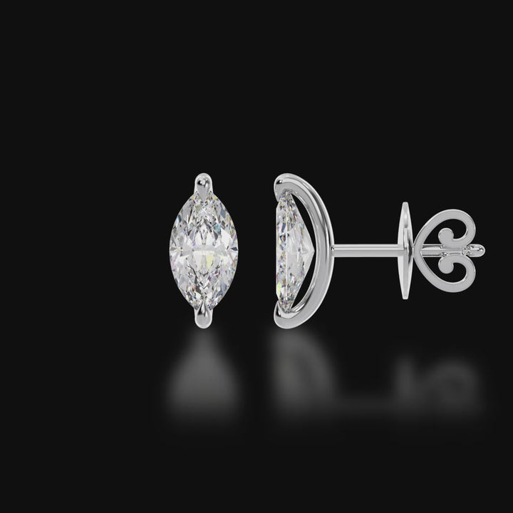 Claw set marquise cut diamond stud earrings 3d video
