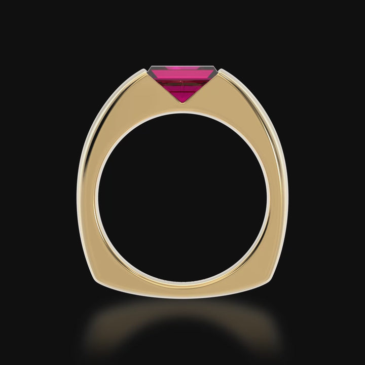 Embrace ring set with baguette cut ruby in yellow gold 3d video