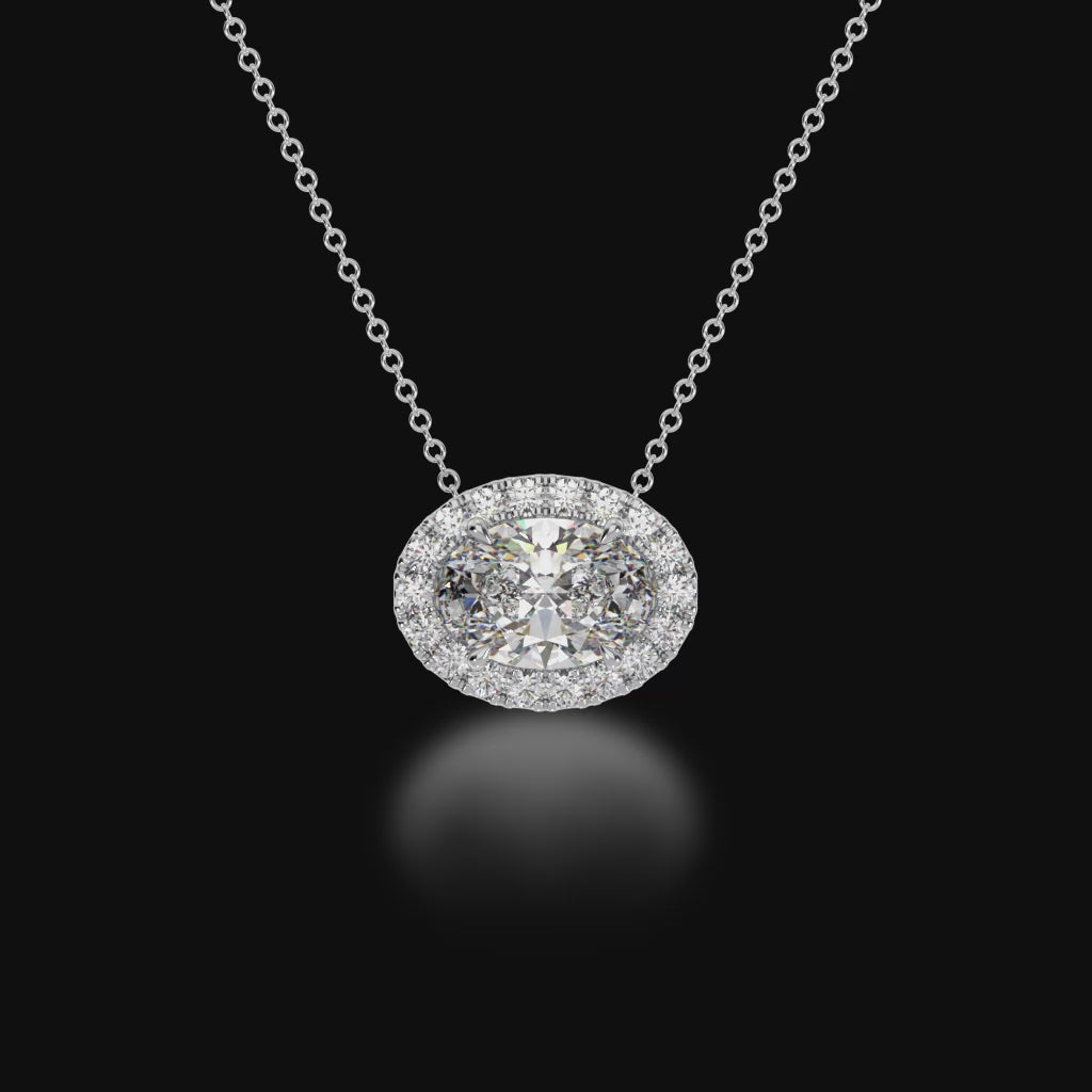 Oval cut diamond halo pendant 3d video