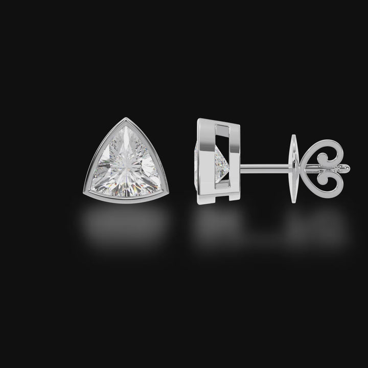 Bezel set trilliant cut diamond stud earrings 3d video