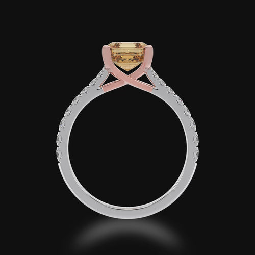 Asscher cut champagne diamond solitaire ring with diamond set band