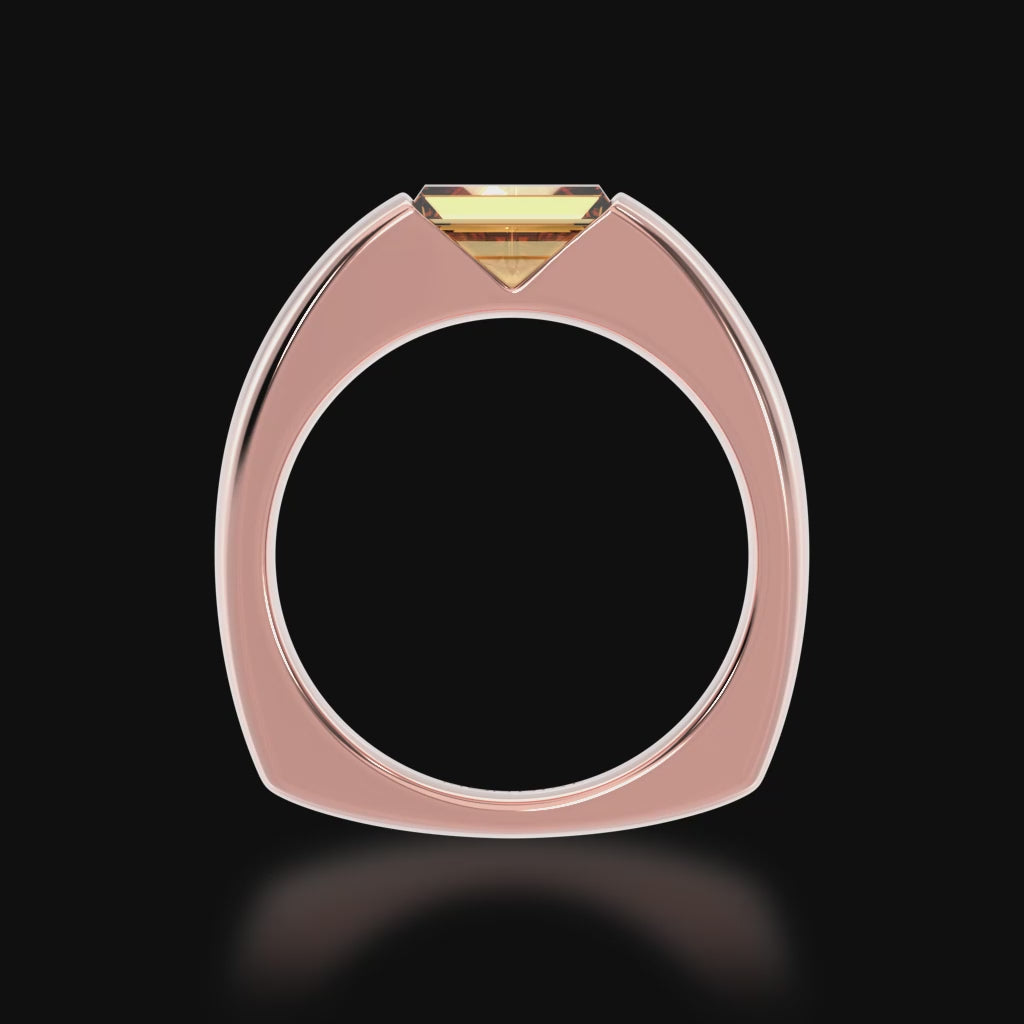 Baguette cut champagne diamond in rose gold 'embrace' design ring 3d video