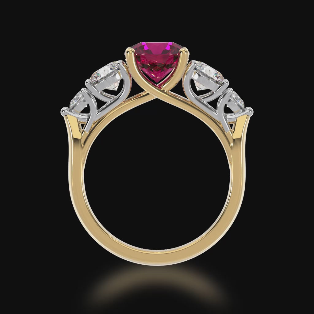 Five stone round ruby and diamond ring 3d video