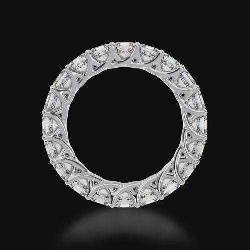 Asscher cut diamonds claw set full circle eternity ring 3d video.