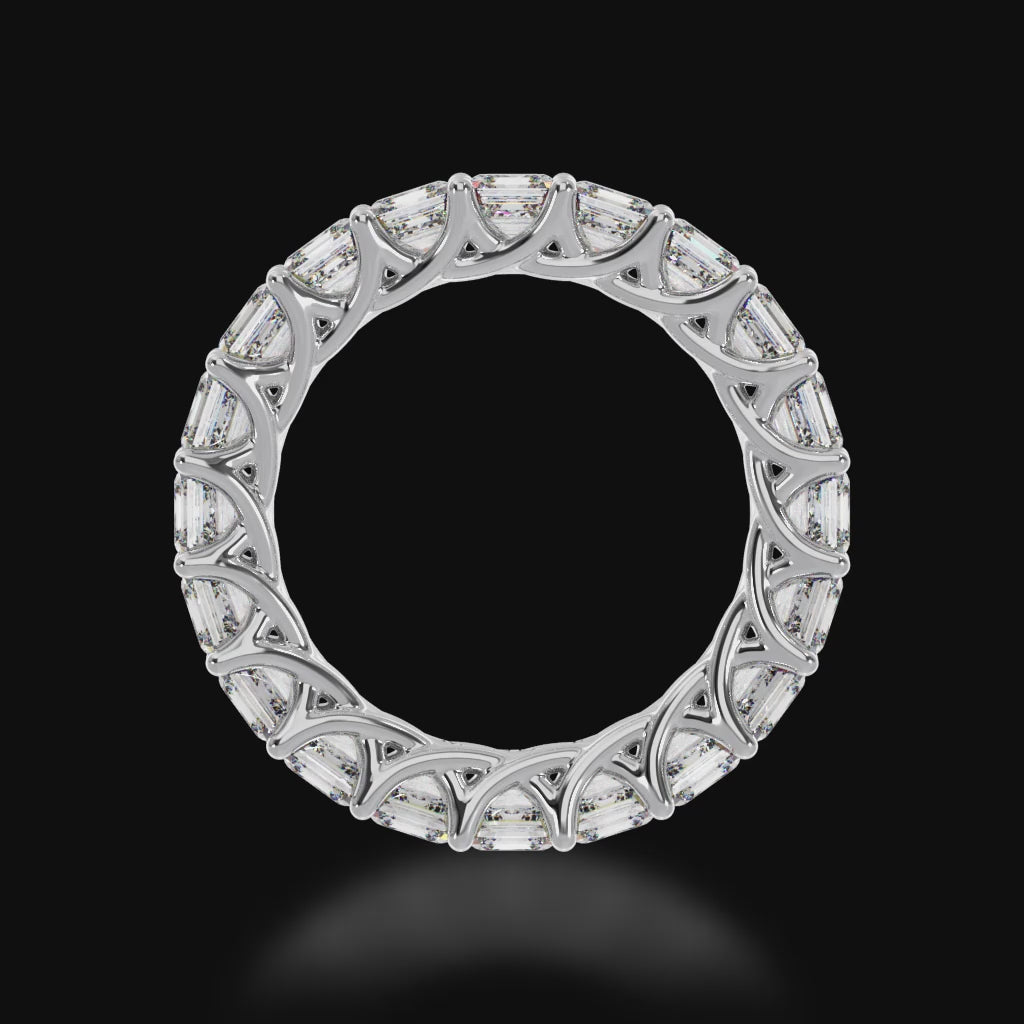 Asscher cut diamonds claw set full circle eternity ring 3d video.