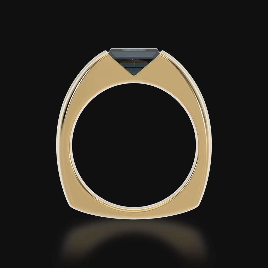 Baguette cut black sapphire in yellow gold 'embrace' design ring 3d video