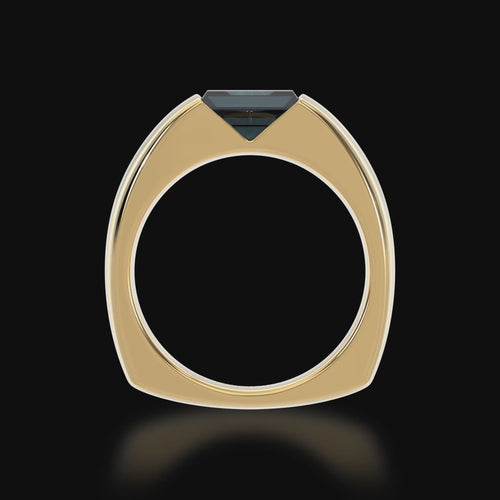 Baguette cut black sapphire in yellow gold 'embrace' design ring 3d video