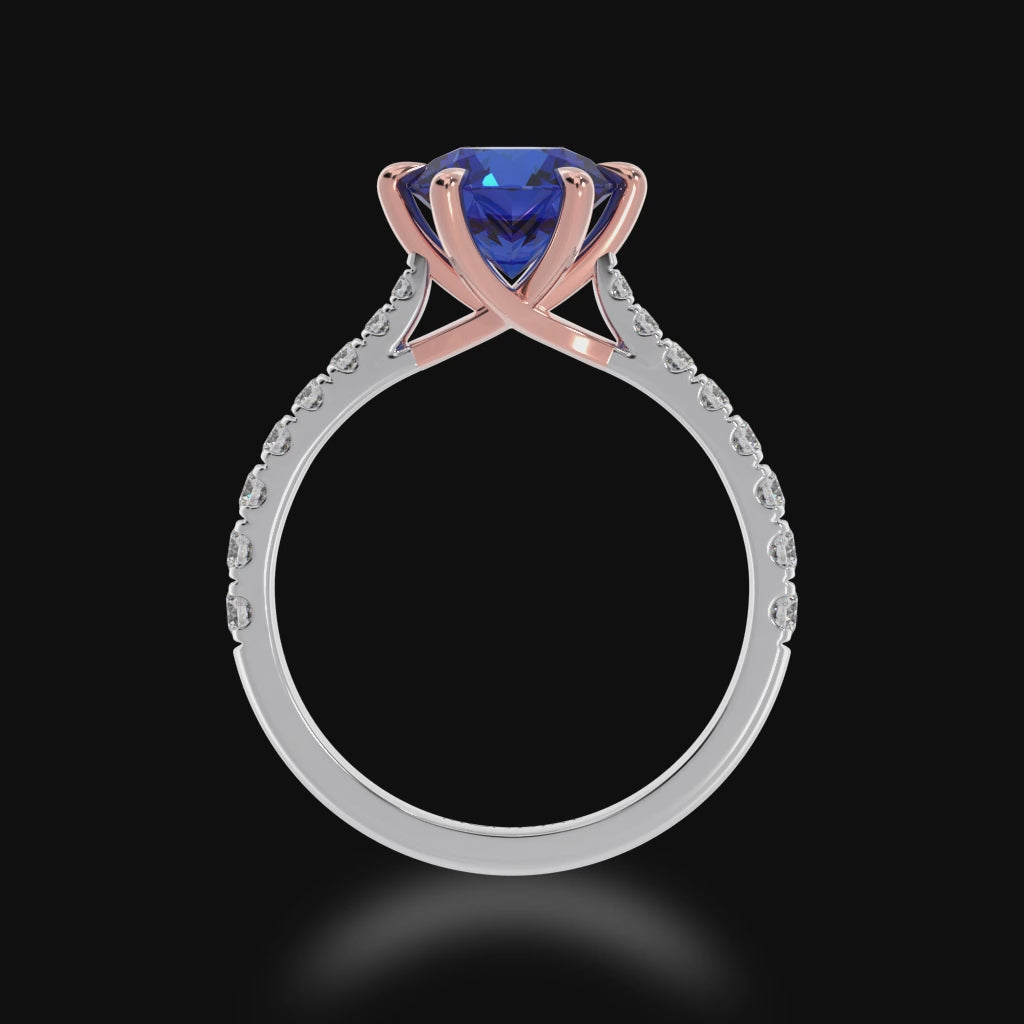 Video of the Mondial by Nadia Round Brilliant cut Blue Sapphire engagement ring with a diamond set band.