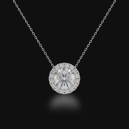 round brilliant cut diamond halo pendant