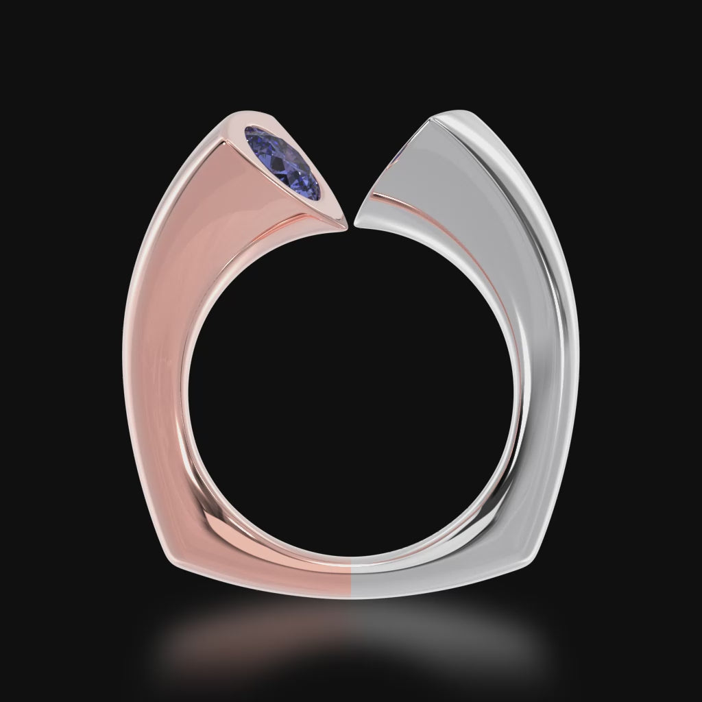 Devotion design round brilliant cut blue sapphire and diamond ring in rose and white gold