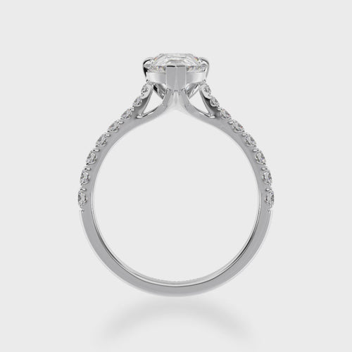 Pear shape diamond solitaire with diamond set band 3d view