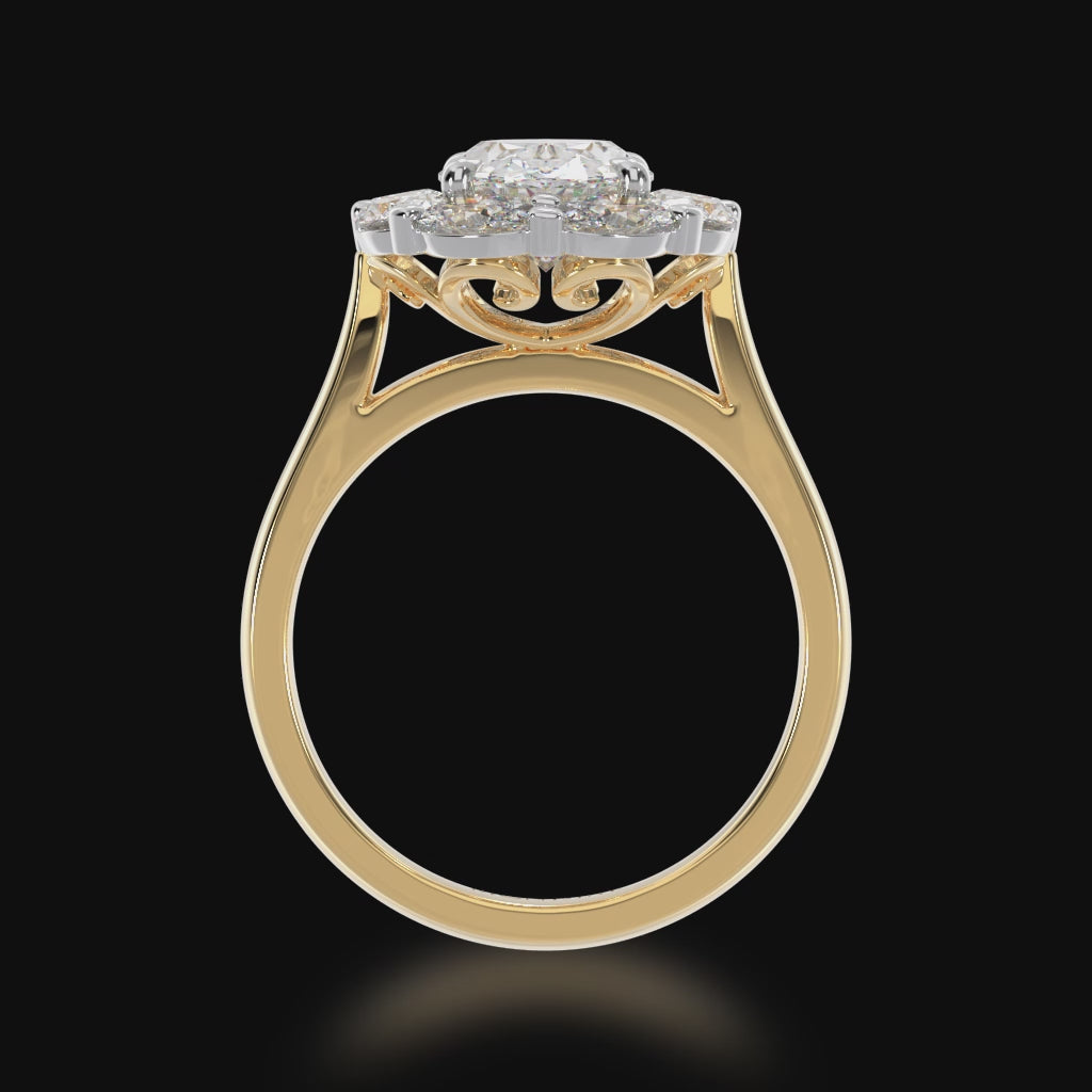 Video of the Cluster Oval diamond ring with a surrounding halo of ovals on a yellow gold band.