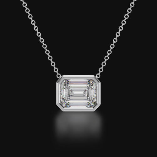 Emerald cut diamond bezel set pendant 3d video