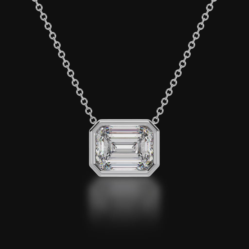 Emerald cut diamond bezel set pendant 3d video