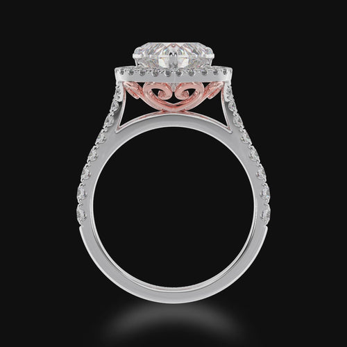 Heart shape diamond halo engagement ring with diamond set band