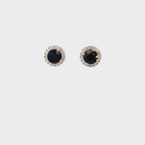 Black sapphire diamond halo stud earrings