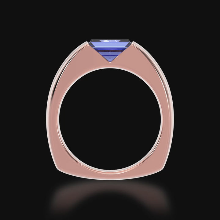 Embrace ring set with baguette cut blue sapphire in rose gold 3d video