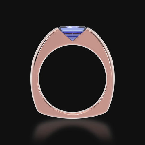 The Mondial by Nadia Embrace baguette cut blue sapphire engagement ring in rose gold 3d video.