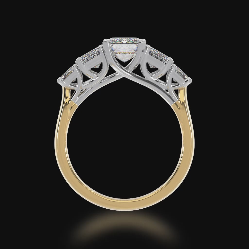 Five stone cushion cut diamond ring on rose gold band 3d video