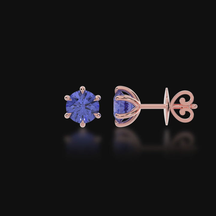 Round brilliant cut blue sapphire stud earrings 3d video