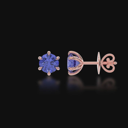 Round brilliant cut blue sapphire stud earrings 3d video