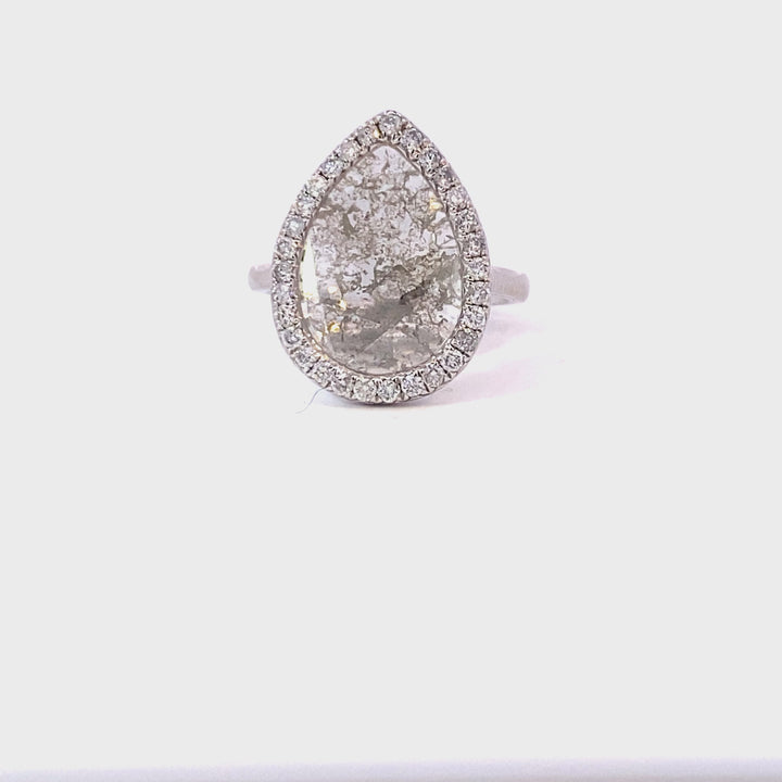 Slice diamond diamond halo ring on white gold band