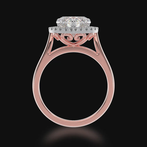 Heart shape diamond halo engagement ring on rose band