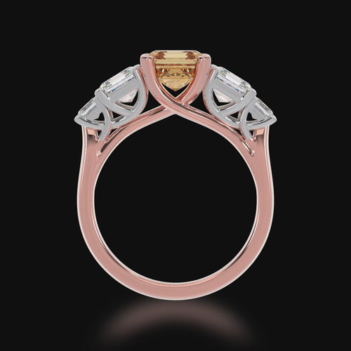 Asscher cut Champagne Diamond 5 stone ring on rose gold band