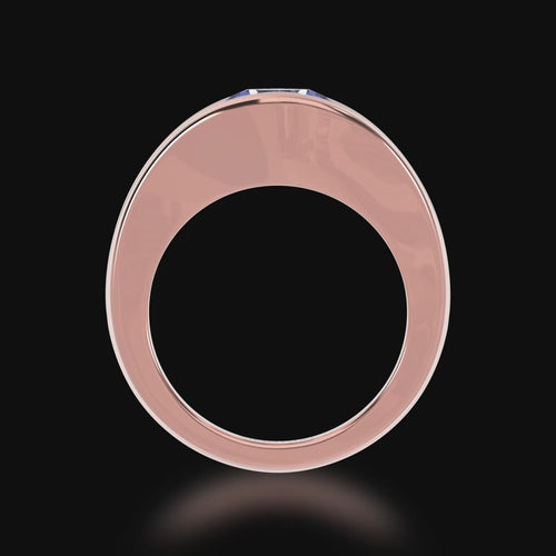 The Mondial by Nadia Flame design blue sapphire engagement ring with diamonds in rose gold 3d video.