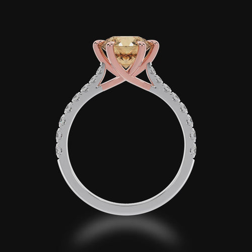 Round brilliant cut champagne diamond solitaire ring with diamond set band