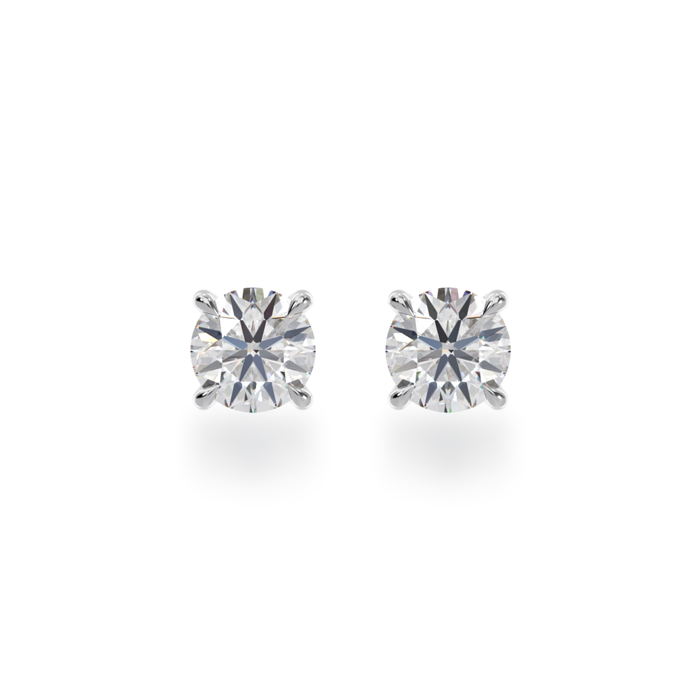 Four claw round brilliant cut diamond stud earrings view from front