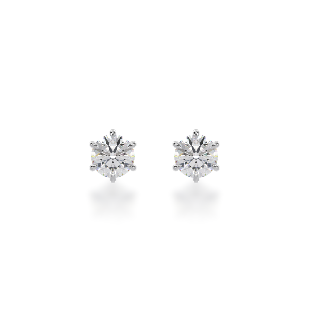 Six claw round brilliant cut diamond stud earrings view from front