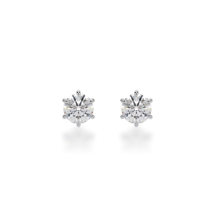 Six claw round brilliant cut diamond stud earrings view from front