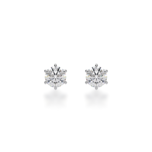 Six claw round brilliant cut diamond stud earrings view from front