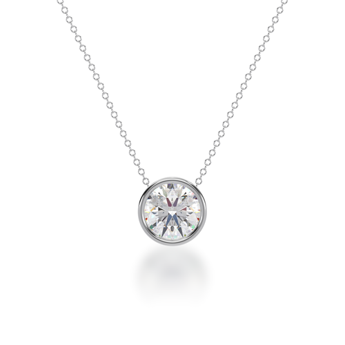 Round brilliant cut diamond bezel set pendant view from front