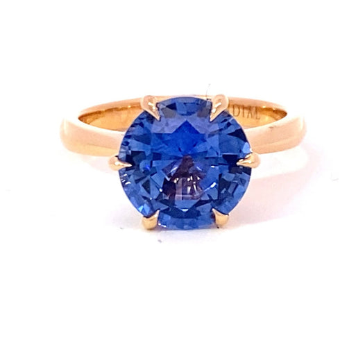 Round brilliant cut Ceylon blue sapphire ring on rose gold band